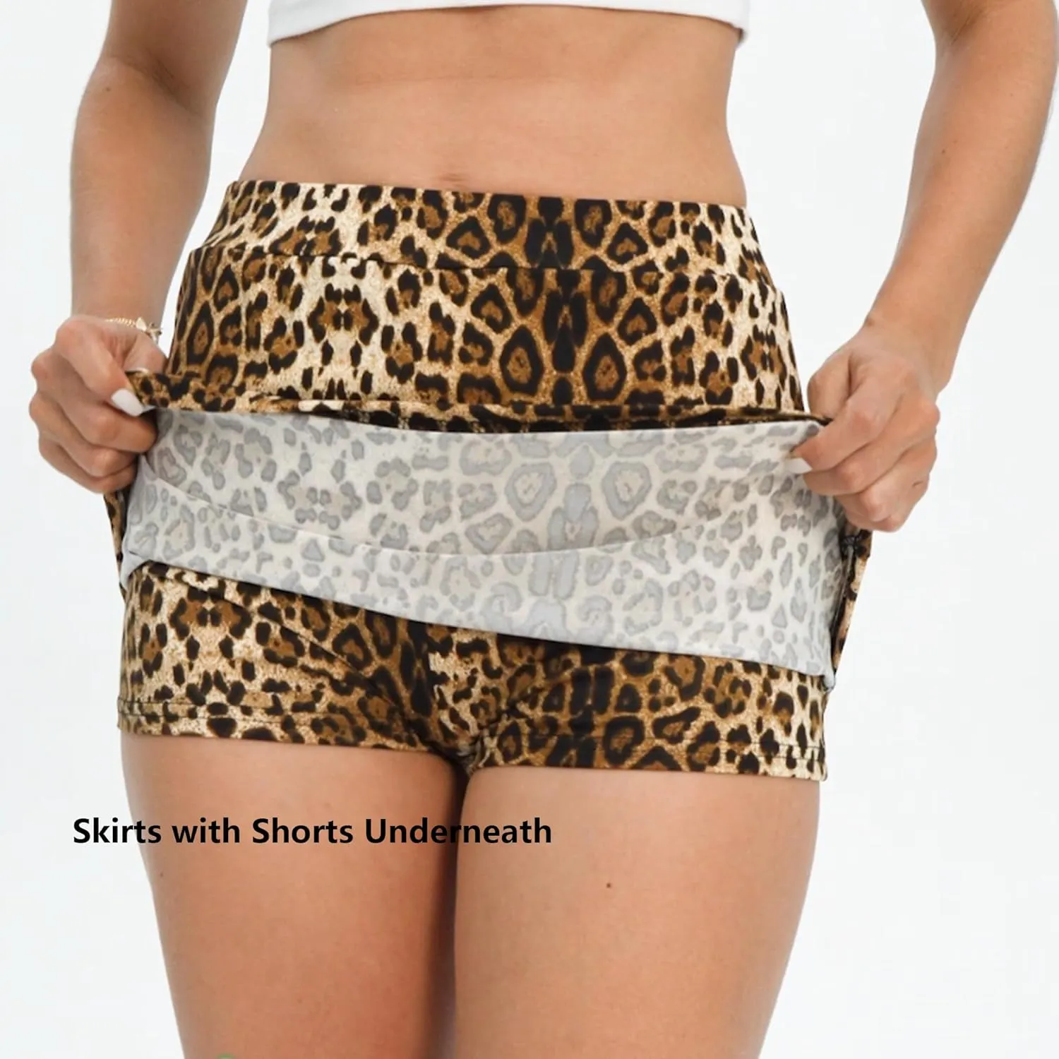 Leopard Cheetah Skirt with Shorts, Sexy Night Club High Waist Elastic Leopard Print Bodycon Mini Skirts for Women