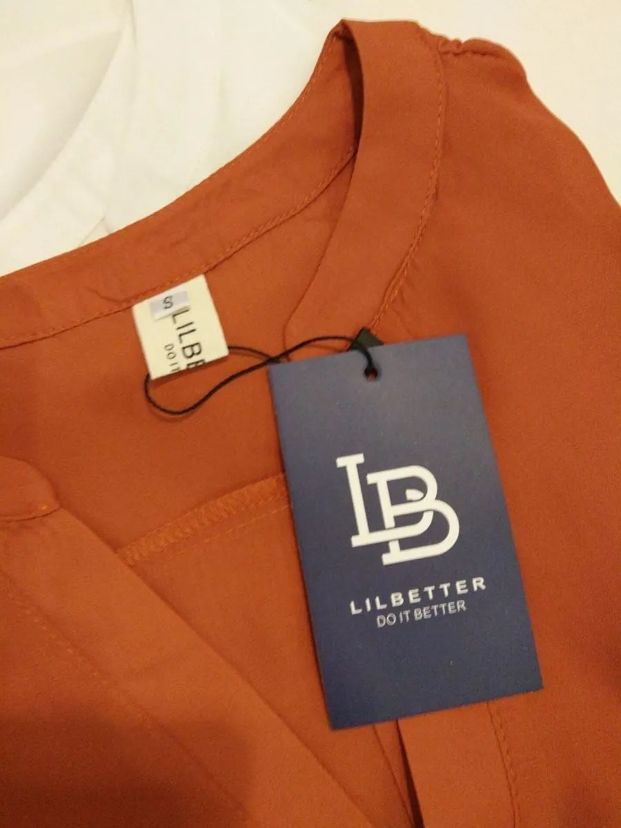 LILBETTER Women Chiffon Blouse V Neck Short Sleeve Top Shirts