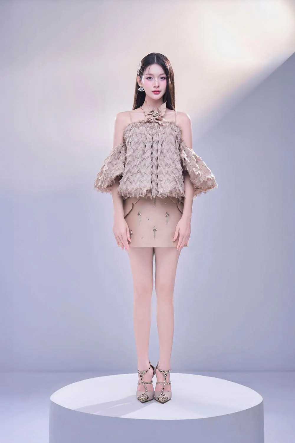 Lorele A-line High Waist Taffeta Mini Skirt
