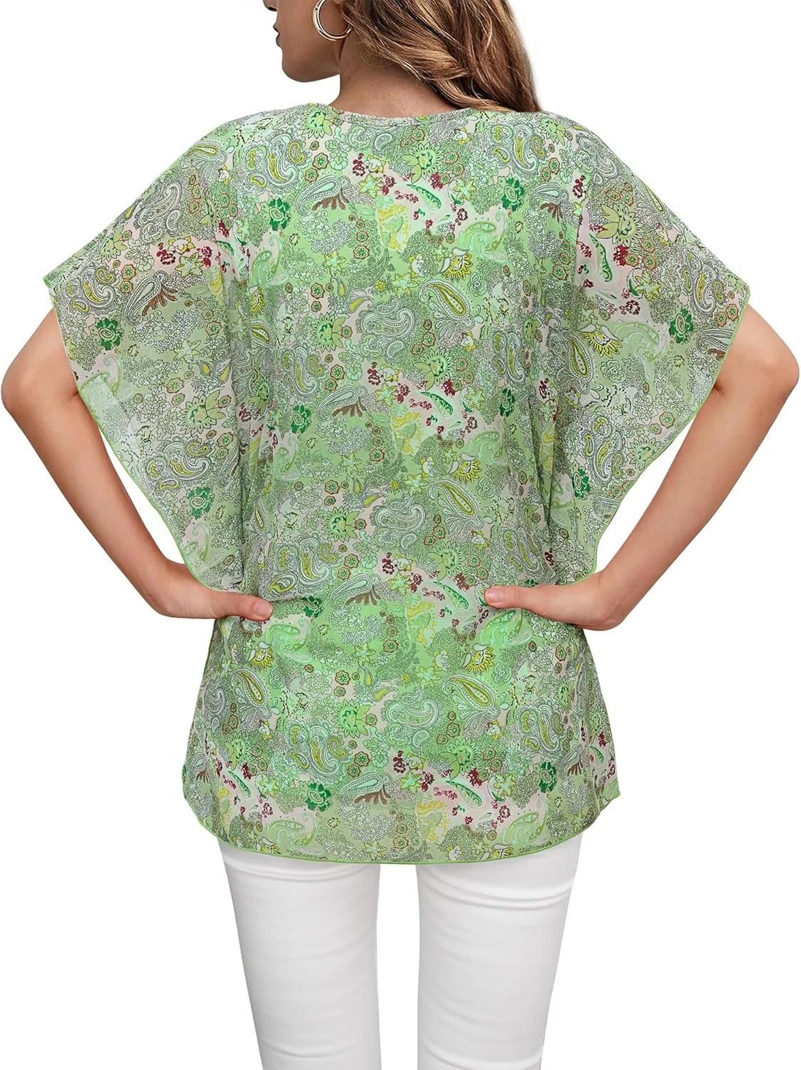 Lotusmile Women's Loose Flouncing Flutter Sleeve Double-Layered Shirt Chiffon Elegant Dressy Blouse Work Tops