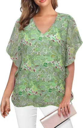 Lotusmile Women's Loose Flouncing Flutter Sleeve Double-Layered Shirt Chiffon Elegant Dressy Blouse Work Tops