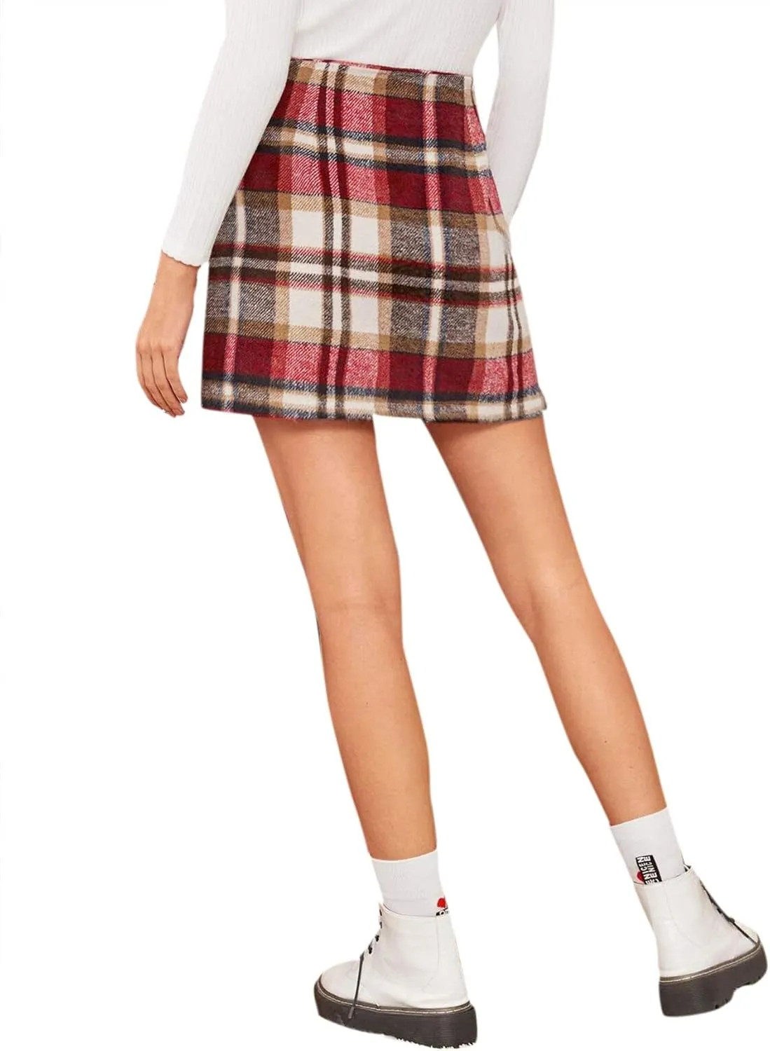 MakeMeChic Women's Plaid Skirt High Waisted Pencil Mini Skirt