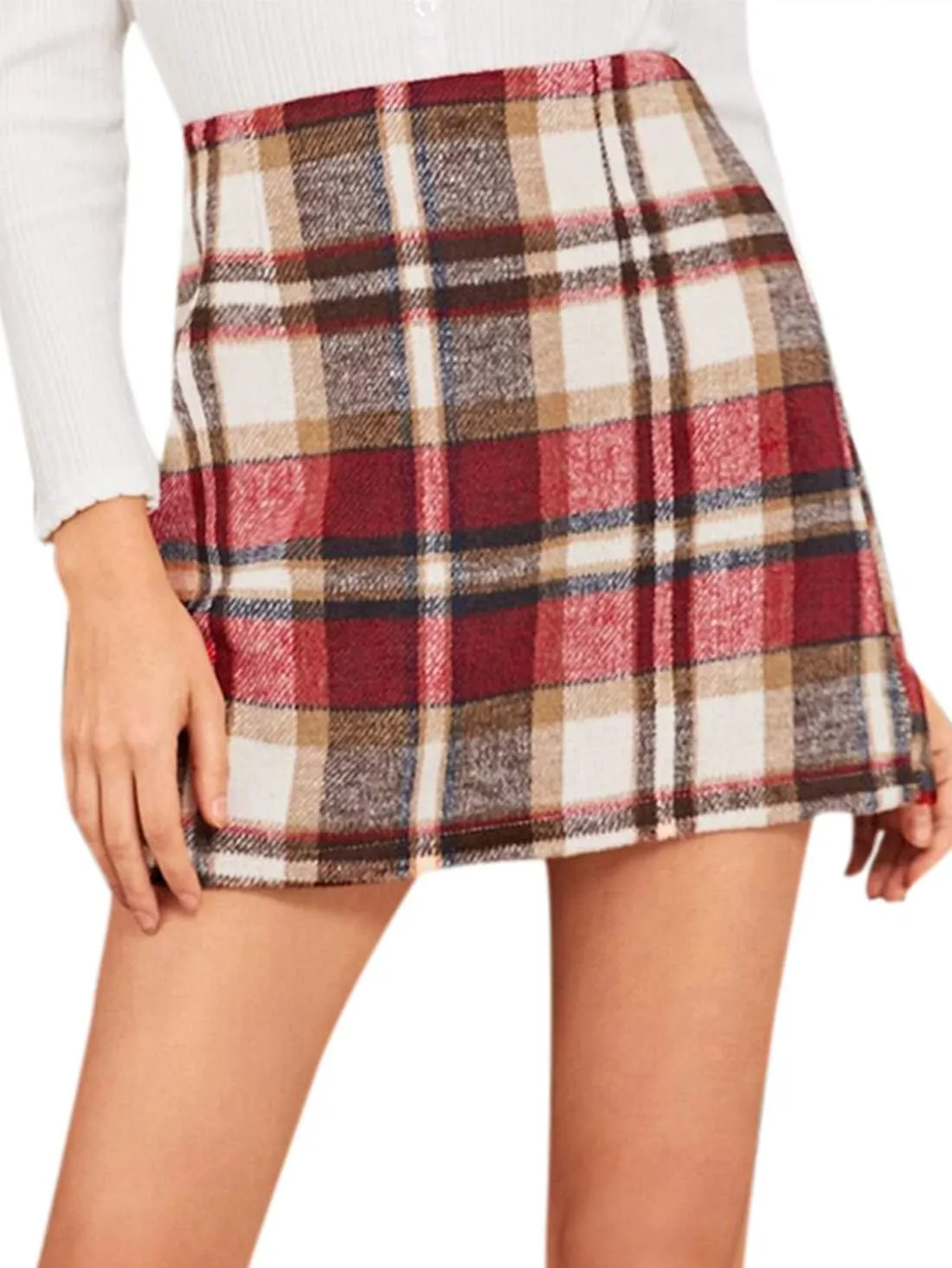 MakeMeChic Women's Plaid Skirt High Waisted Pencil Mini Skirt