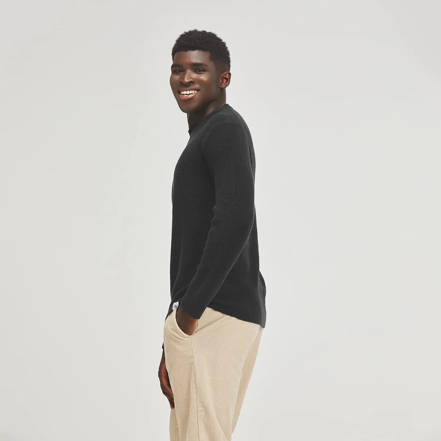 Men's Polyana Cashmere Essentials Crewneck Pullover Waffle Sweater Ribbed Knit with Long Sleeve