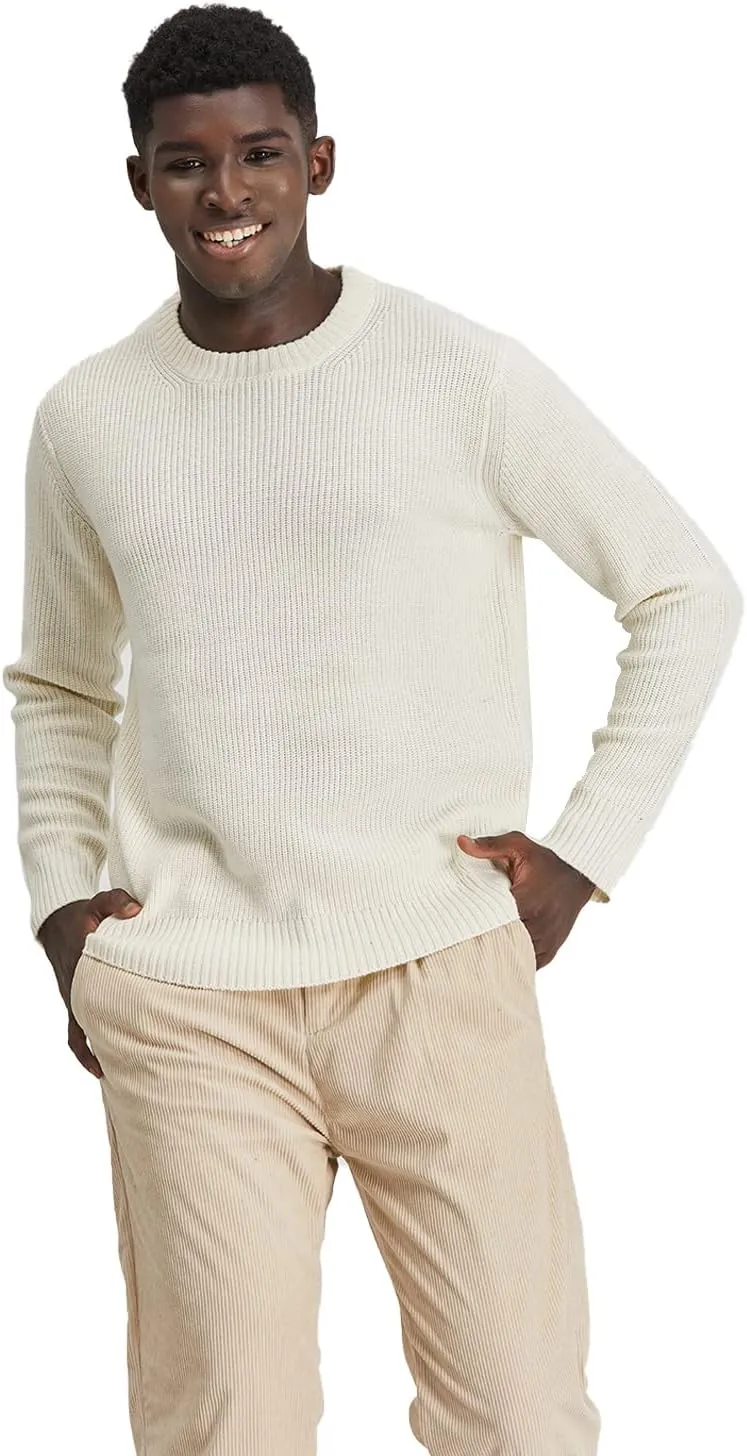 Men's Polyana Cashmere Essentials Crewneck Pullover Waffle Sweater Ribbed Knit with Long Sleeve