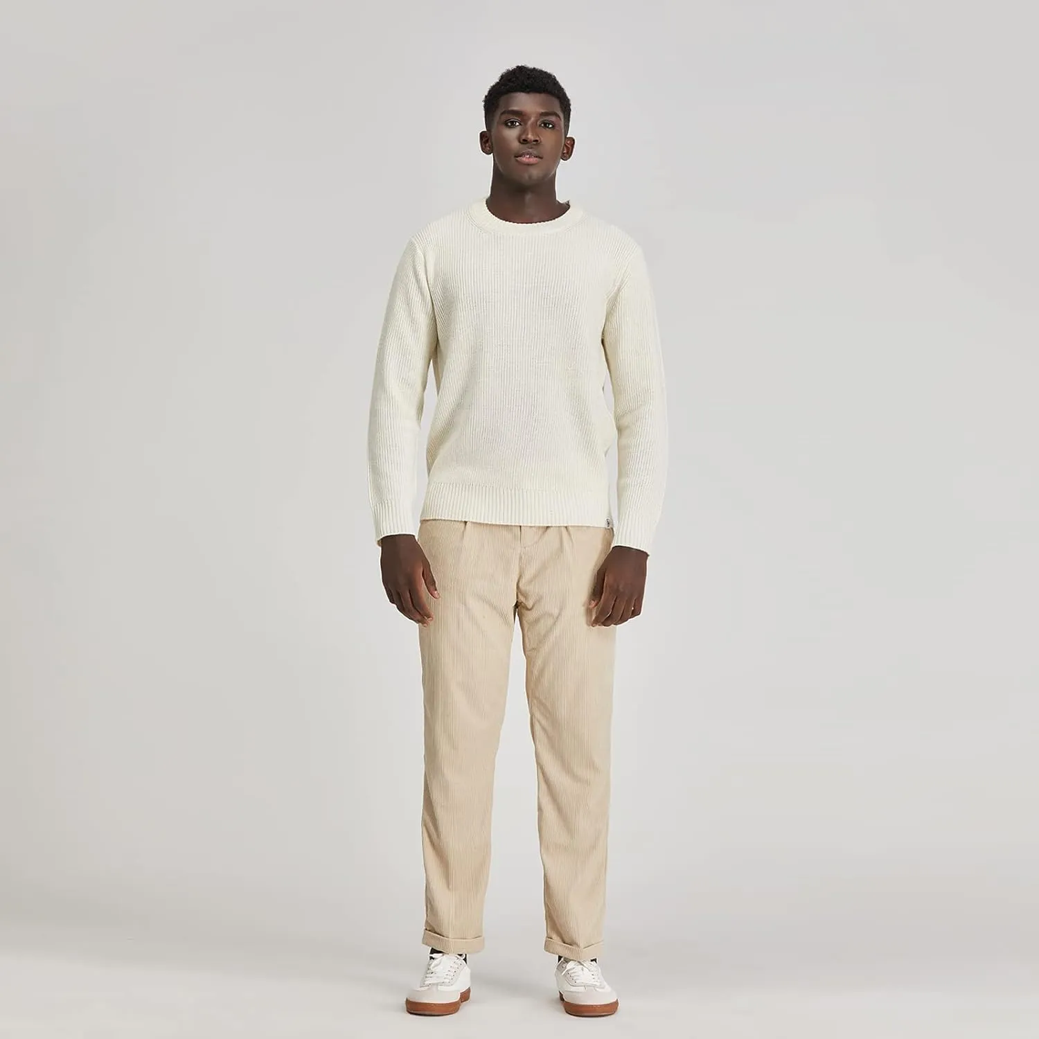 Men's Polyana Cashmere Essentials Crewneck Pullover Waffle Sweater Ribbed Knit with Long Sleeve