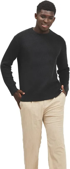 Men's Polyana Cashmere Essentials Crewneck Pullover Waffle Sweater Ribbed Knit with Long Sleeve