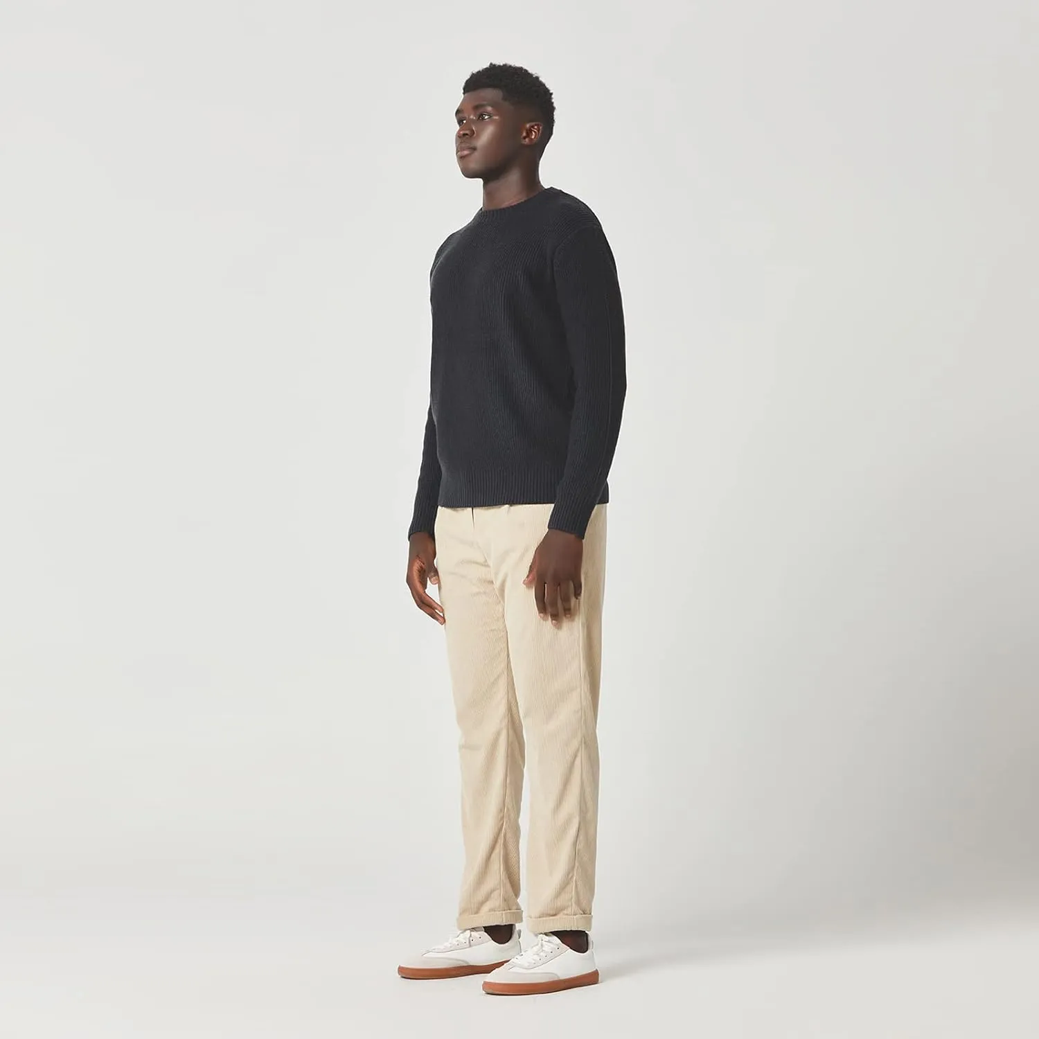 Men's Polyana Cashmere Essentials Crewneck Pullover Waffle Sweater Ribbed Knit with Long Sleeve