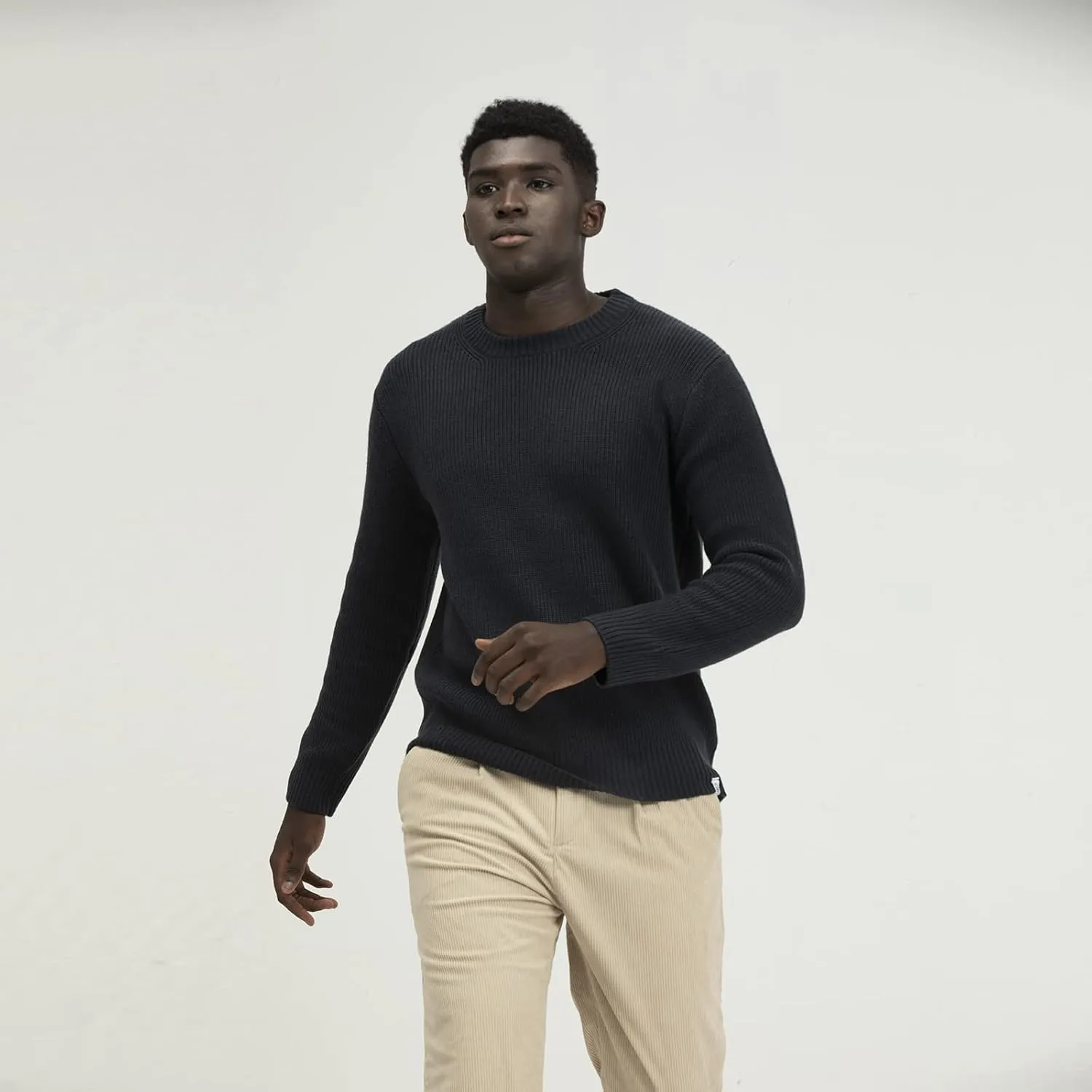 Men's Polyana Cashmere Essentials Crewneck Pullover Waffle Sweater Ribbed Knit with Long Sleeve