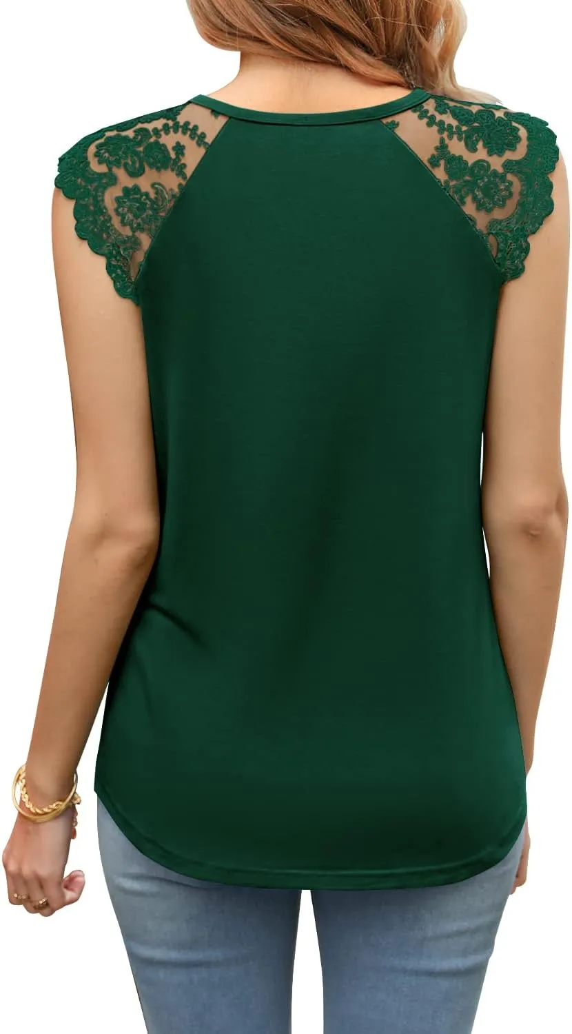 MIHOLL Women's Sleeveless Tops Lace Floral Casual Loose Blouses Tank Shirts