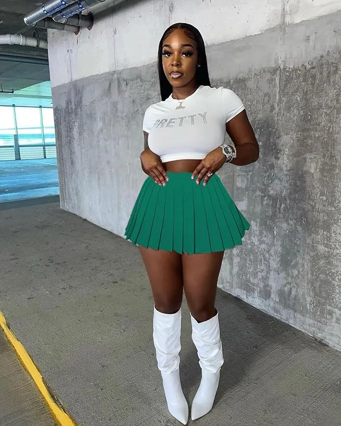 Mini Skirt Skater A-line Pleated Skirts for Women Sexy Club Y2k Skirt Elastic Waist School Girl Skirt