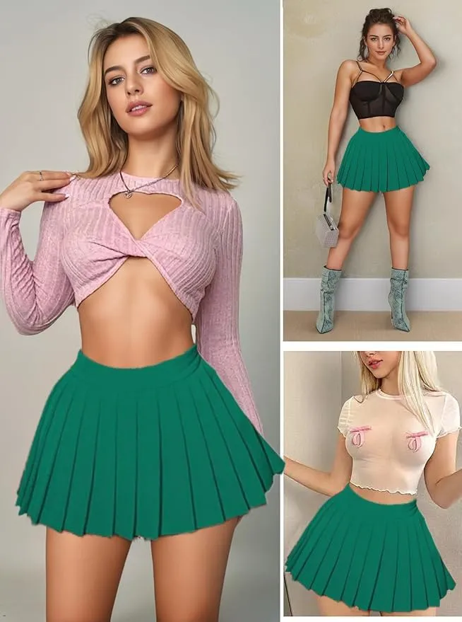 Mini Skirt Skater A-line Pleated Skirts for Women Sexy Club Y2k Skirt Elastic Waist School Girl Skirt