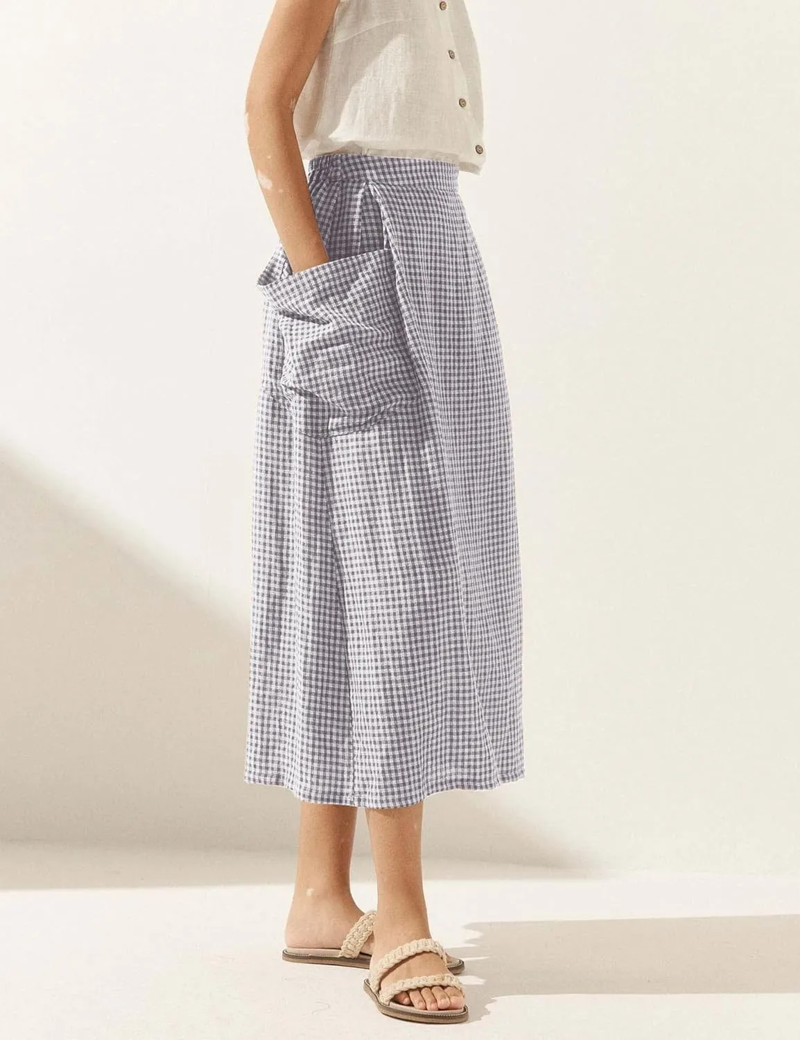 MISSACTIVER Plaid Skirts for Women Elastic Waist Midi Skirt with Pockets Vintage Flowy Gingham Long Skirt