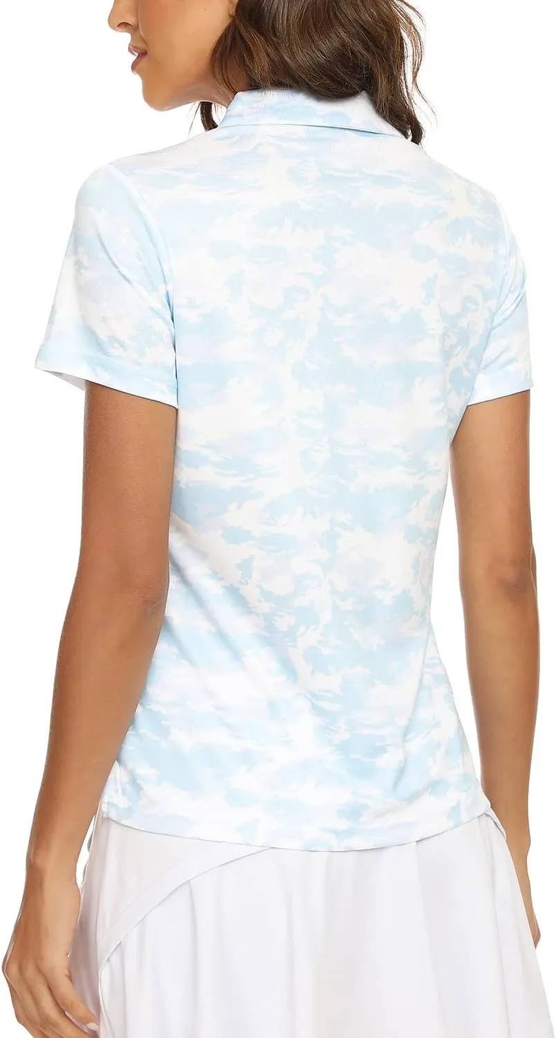 MoFiz Womens Short Sleeve Golf Polo Shirts Quick Dry Camo Lightweight UPF 50  Tennis Sports Athletic Tops Casual