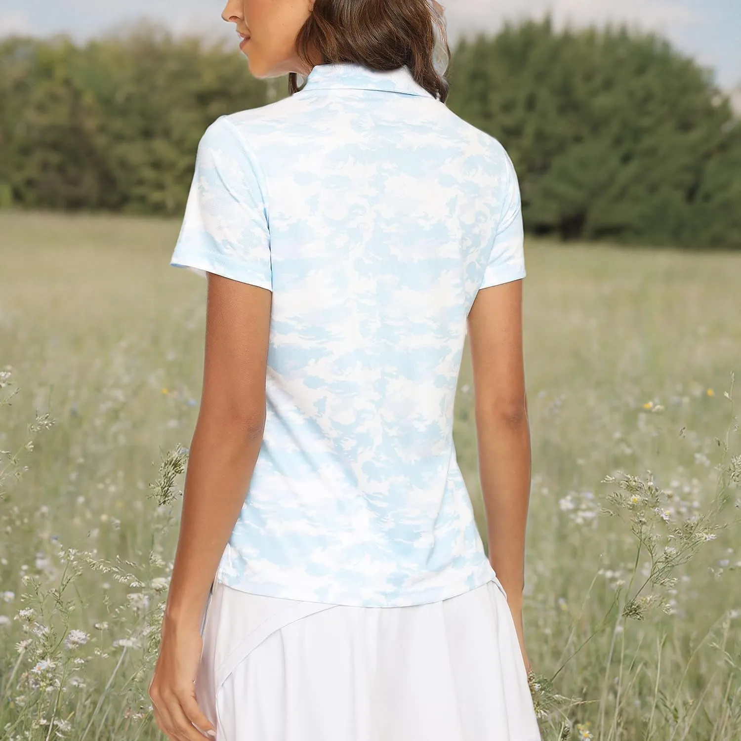 MoFiz Womens Short Sleeve Golf Polo Shirts Quick Dry Camo Lightweight UPF 50  Tennis Sports Athletic Tops Casual