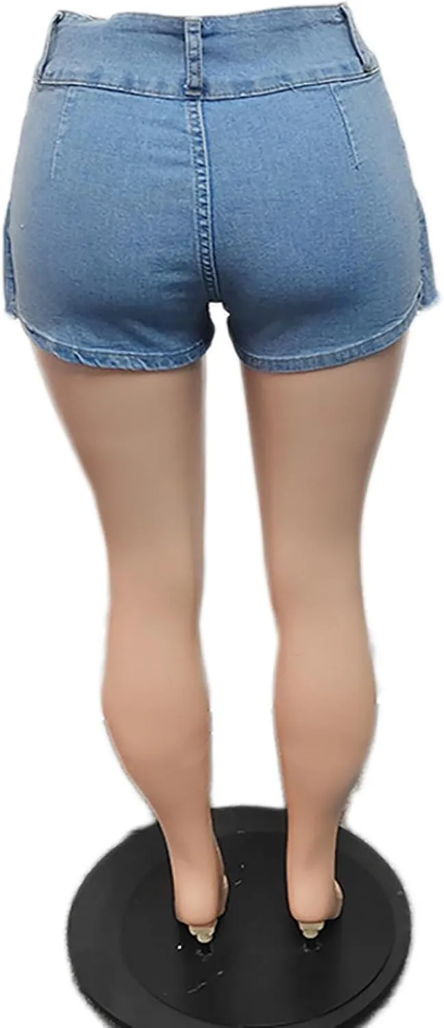 Molisry Women's Denim Shorts Skorts High Waist Double Side Asymmetrical Hem Jean Skort Skirt