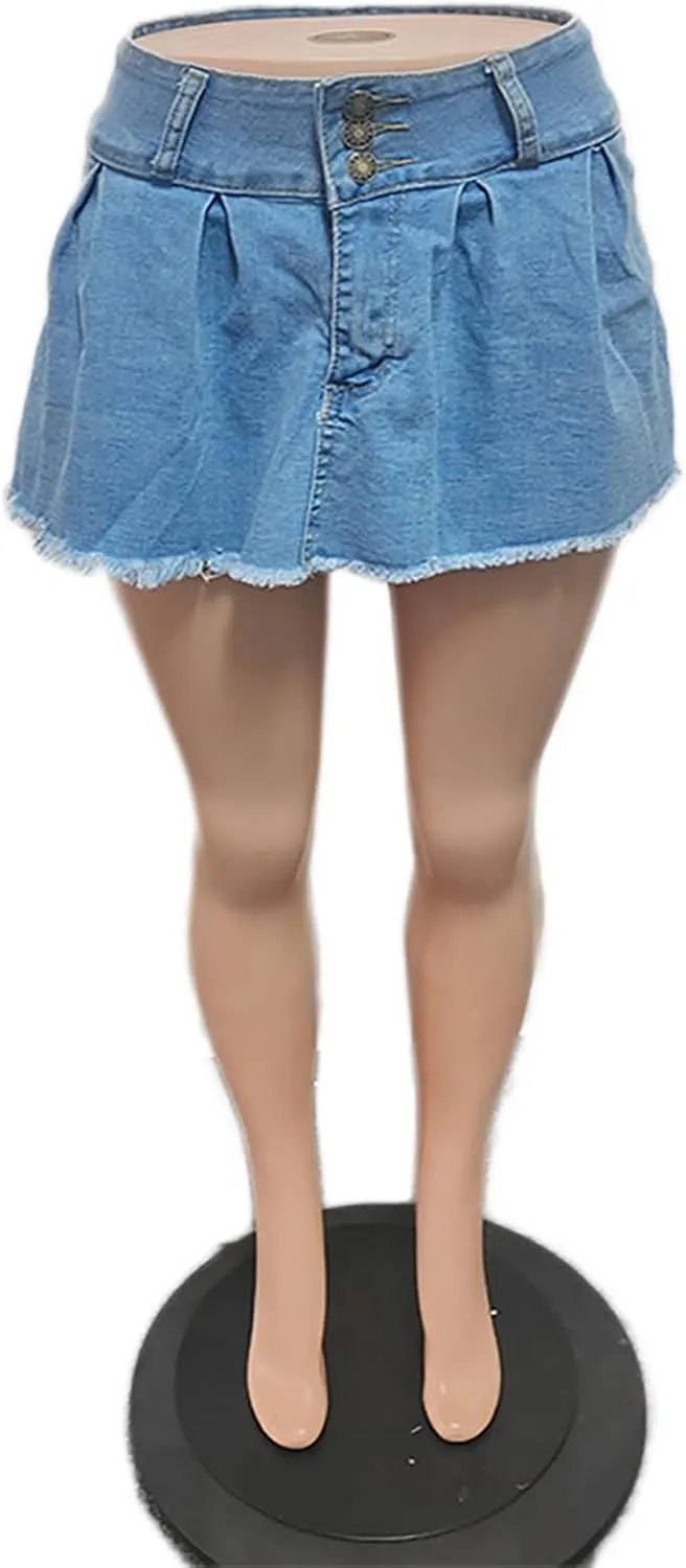 Molisry Women's Denim Shorts Skorts High Waist Double Side Asymmetrical Hem Jean Skort Skirt