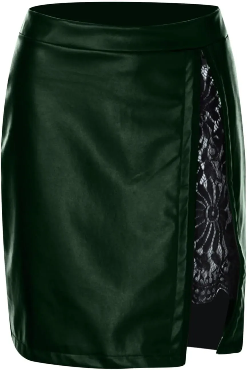 NaRHbrg Faux Leather Bodycon Slim Mini Pencil Skirt for Women Zip High-Waist Skirts Ladies Solid Button Short Skirts