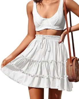 NASHALYLY Women's Summer Boho Floral Print Mini Skirt High Waist Drawstring Tiered Skirts