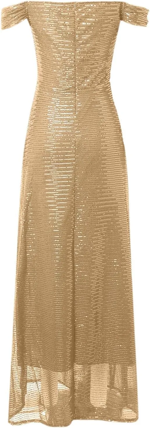 Off Shoulder Prom Dresses for Women 2025 Long Ball Gown Sparkly Sequin Mermaid Evening Dresses Formal Gown with Slit