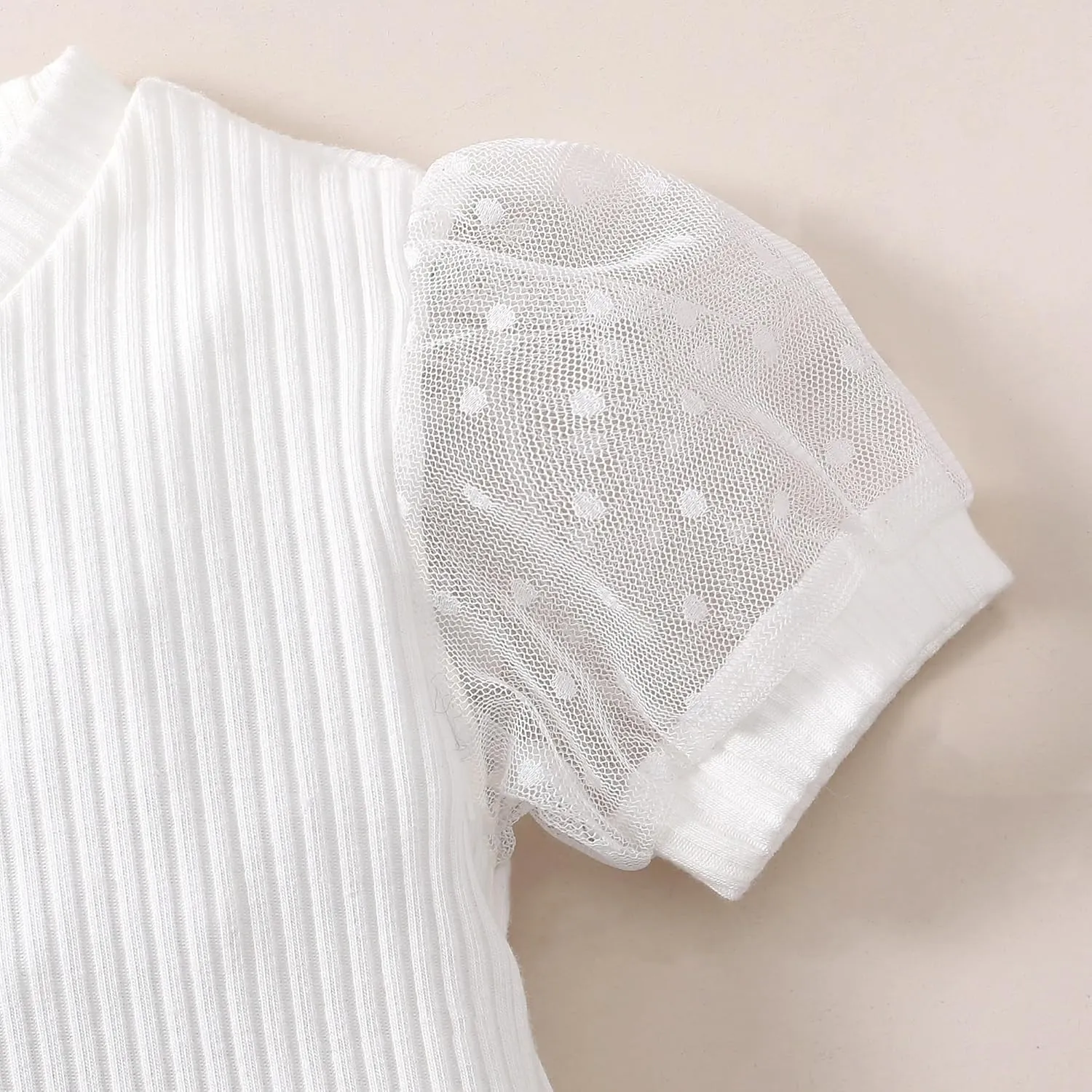 OPAWO Toddler Girl Shirts, Puff Dot Sleeve Baby Tee Shirt, Ribbed Short Sleeve T-Shirt, Solid Color Girls Tshirt Tops, 12M-7Y