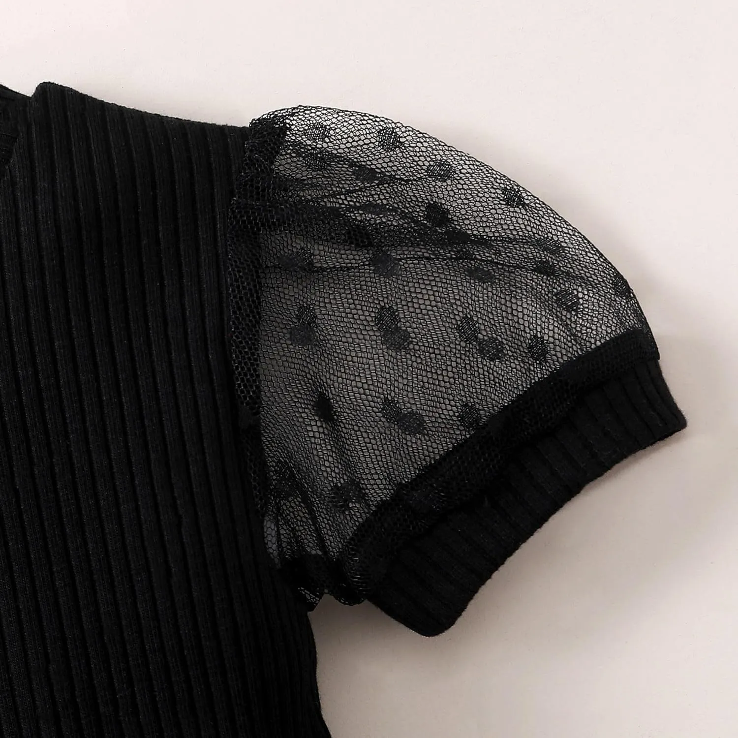 OPAWO Toddler Girl Shirts, Puff Dot Sleeve Baby Tee Shirt, Ribbed Short Sleeve T-Shirt, Solid Color Girls Tshirt Tops, 12M-7Y