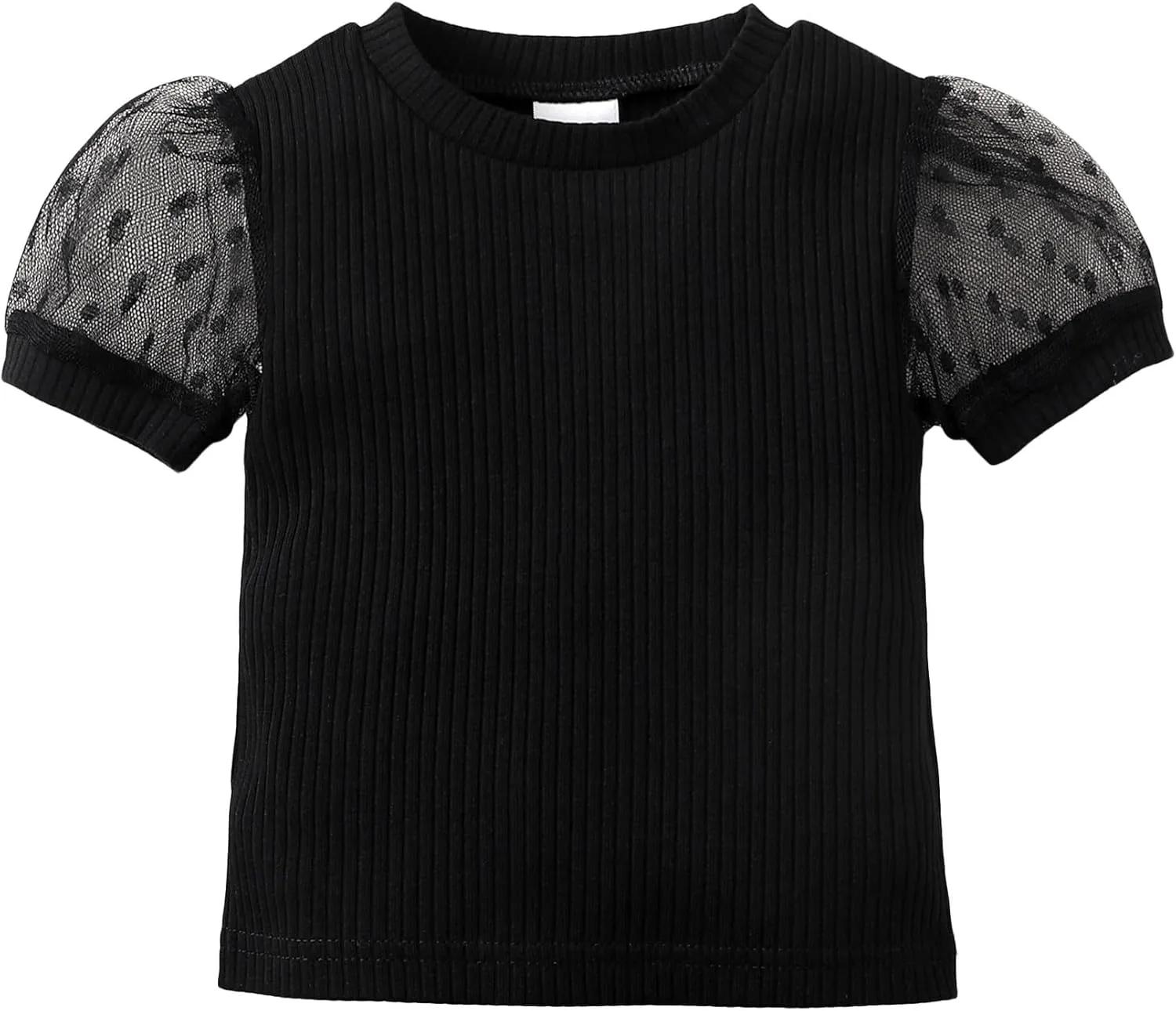 OPAWO Toddler Girl Shirts, Puff Dot Sleeve Baby Tee Shirt, Ribbed Short Sleeve T-Shirt, Solid Color Girls Tshirt Tops, 12M-7Y
