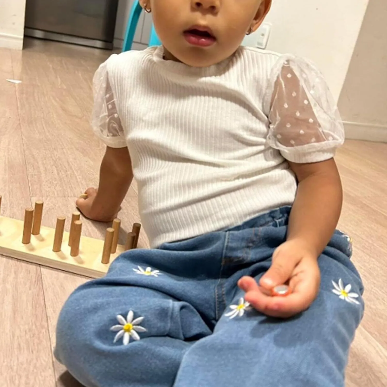 OPAWO Toddler Girl Shirts, Puff Dot Sleeve Baby Tee Shirt, Ribbed Short Sleeve T-Shirt, Solid Color Girls Tshirt Tops, 12M-7Y