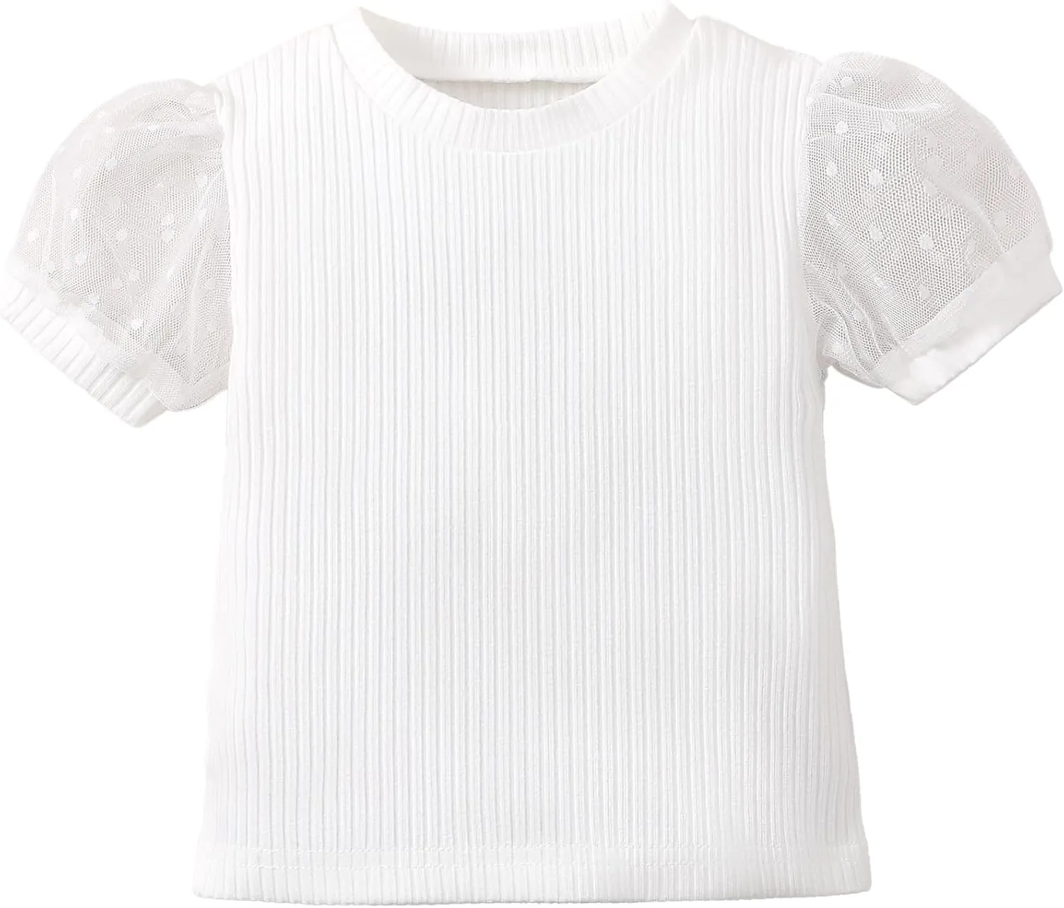 OPAWO Toddler Girl Shirts, Puff Dot Sleeve Baby Tee Shirt, Ribbed Short Sleeve T-Shirt, Solid Color Girls Tshirt Tops, 12M-7Y
