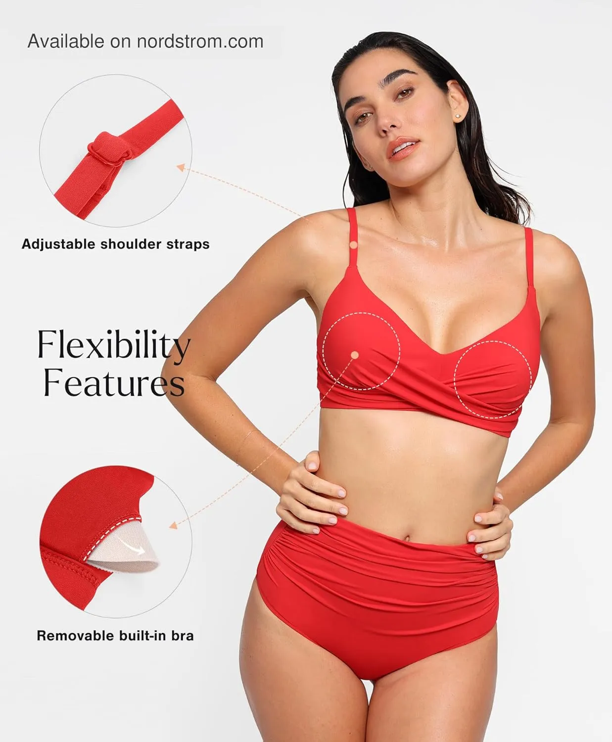 Popilush Bikini Top for Women - Twist Front V Neck Push Up Padded Swim Top with Adjustable Straps - Bathing Suit Top