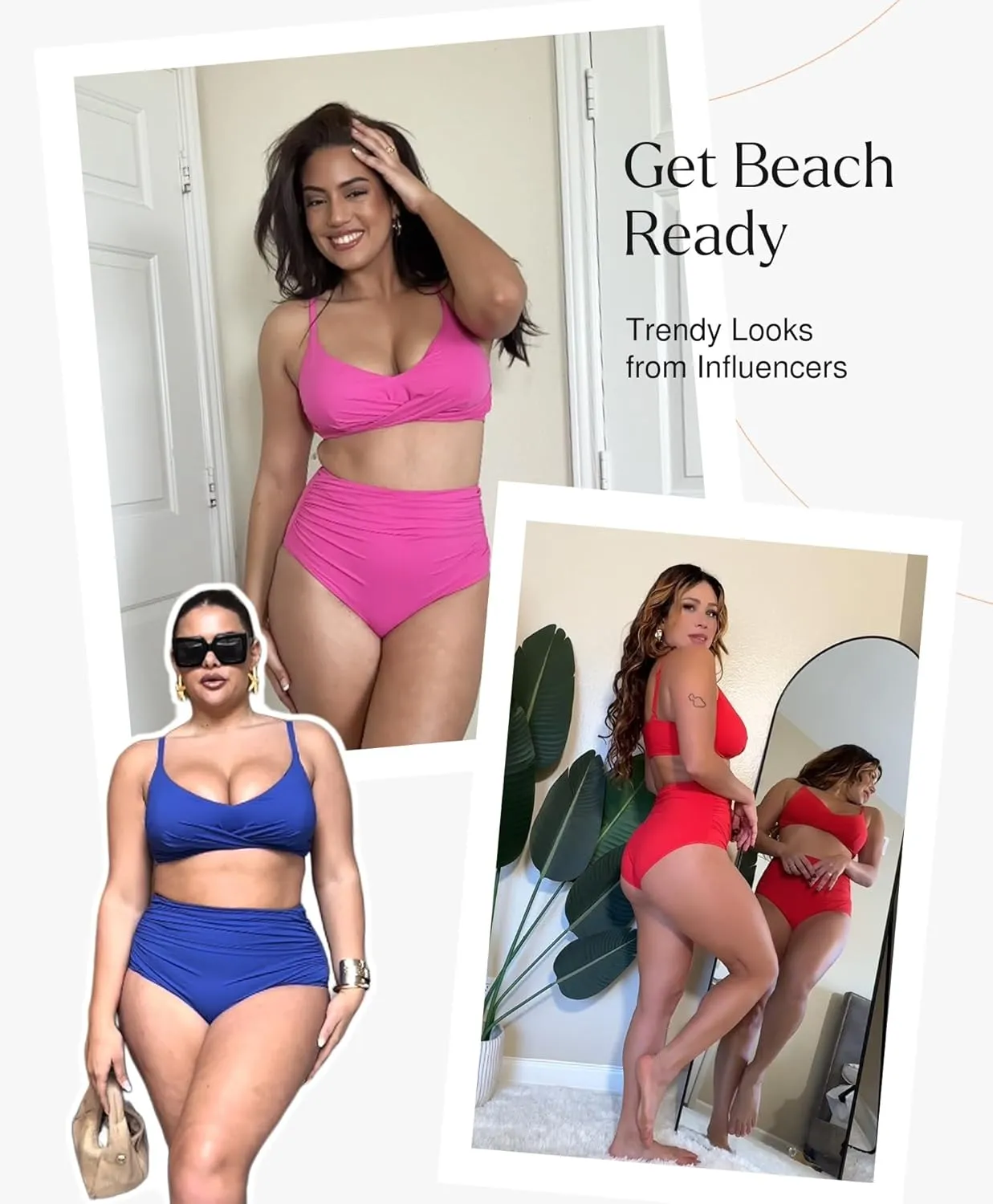 Popilush Bikini Top for Women - Twist Front V Neck Push Up Padded Swim Top with Adjustable Straps - Bathing Suit Top