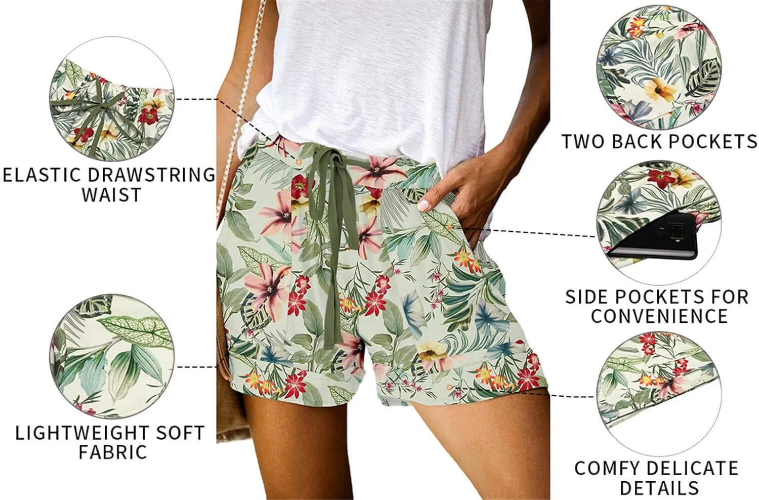QUEEN PLUS Womens Casual Shorts Comfy Elastic Waist Drawstring Pocket Shorts Pants