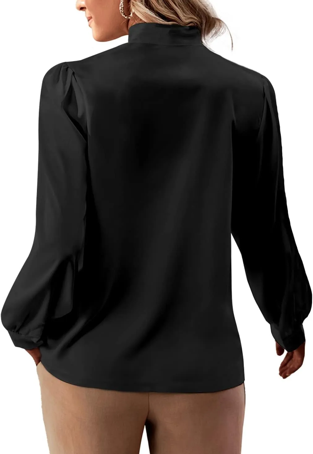 Rooscier Women's Bow Tie Neck Long Sleeve Buttton Cuff Chiffon Elegant Blouse