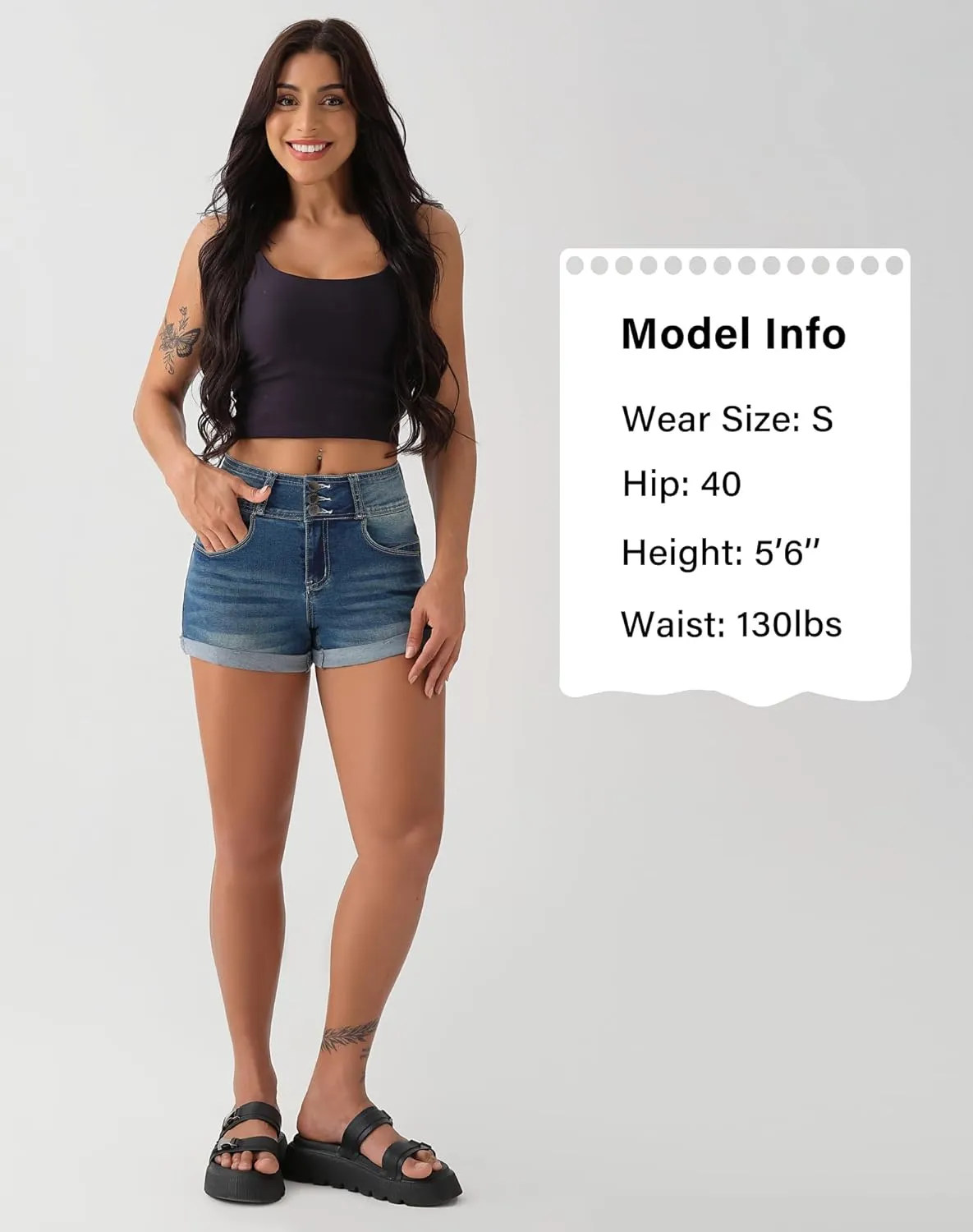 roswear Women's High Waisted Stretchy Denim Shorts Cuffed Jean Shorts