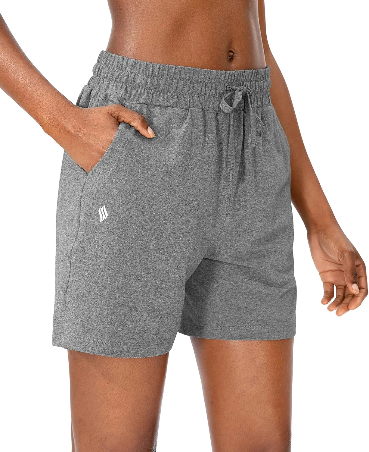 SANTINY Women's Cotton Shorts 5'' Lounge Yoga Shorts Jersey Sweat Bermuda Shorts for Women Walking Athletic with Pockets