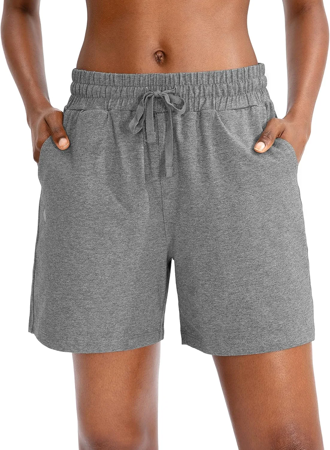 SANTINY Women's Cotton Shorts 5'' Lounge Yoga Shorts Jersey Sweat Bermuda Shorts for Women Walking Athletic with Pockets