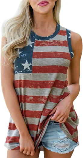 Spadehill 4th of July Women Patriotic American Flag Tank Top
