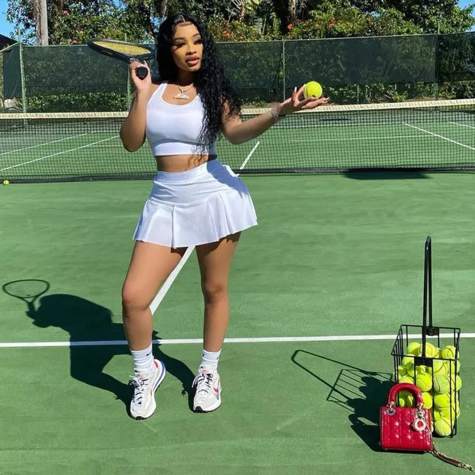 Summer Sports Tank Crop Top & Pleated Skirt Set