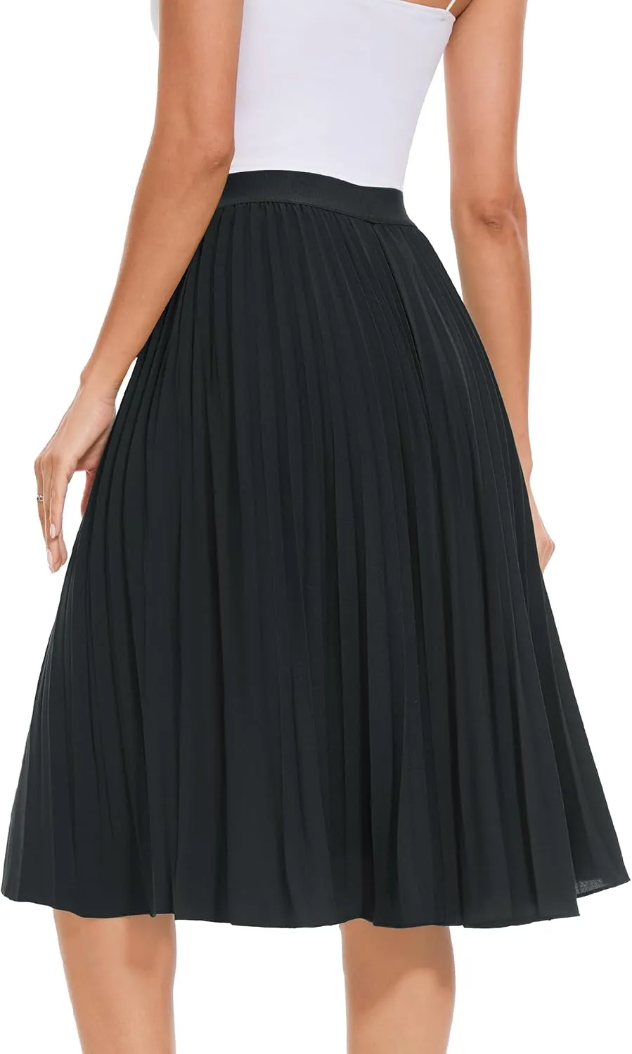 Tapata Women's Petite Regular Tall Pleated Chiffon Skirt Midi High Elastic Waist A Line Swing Skirts