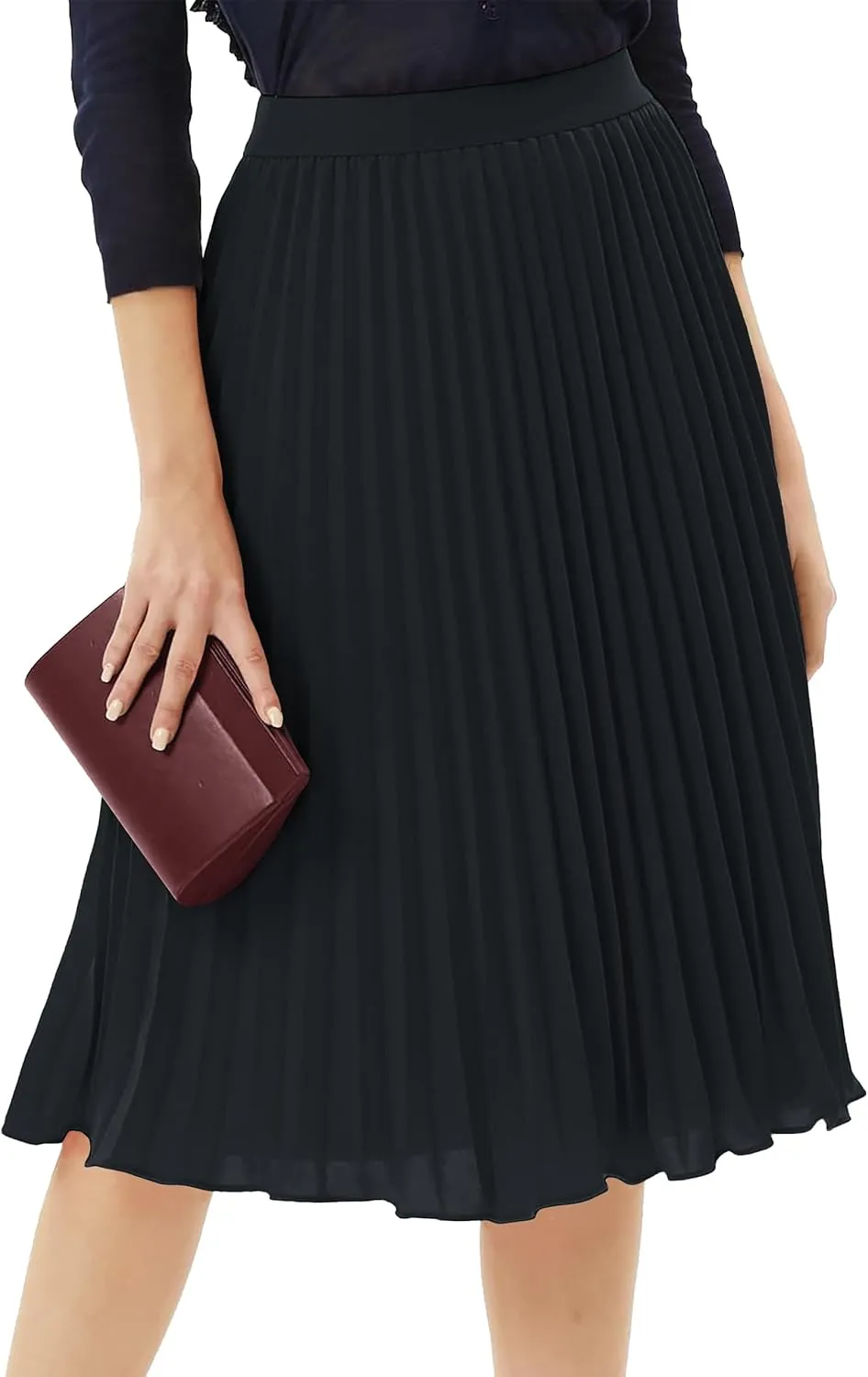 Tapata Women's Petite Regular Tall Pleated Chiffon Skirt Midi High Elastic Waist A Line Swing Skirts