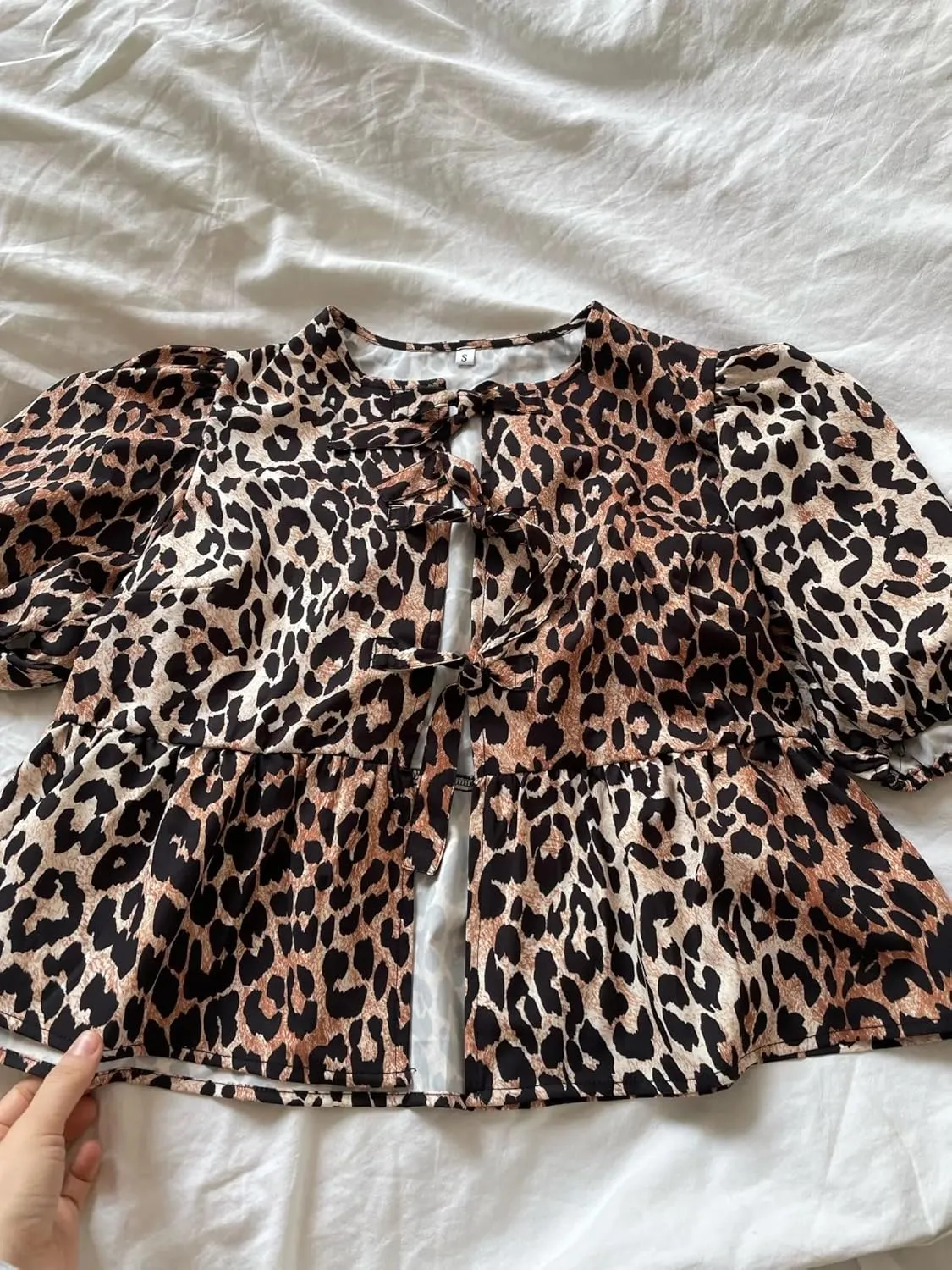 Tie Front Top Blouse Peplum Top Puff Sleeve Leopard Print Cheetah Print Bow Top Coquette Summer Trendy 2024