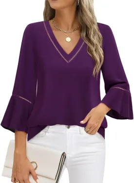 Timeson Women's Business Casual Tops 3/4 Sleeve Dressy Blouses Office Work Shirts