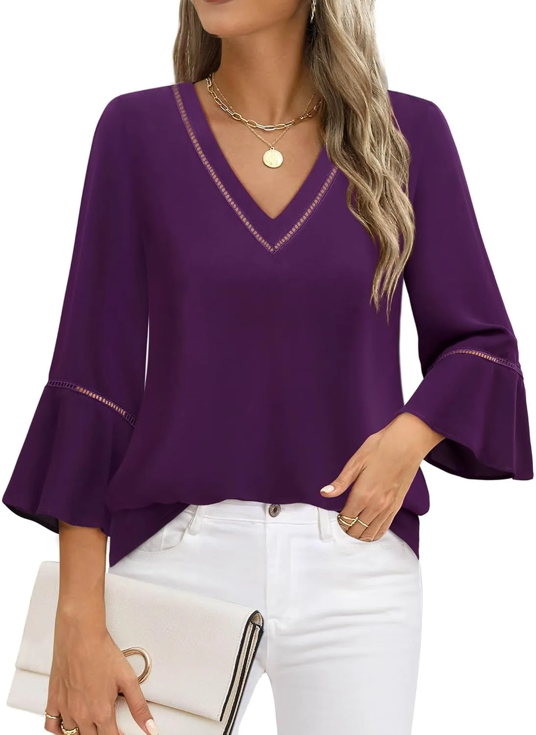 Timeson Women's Business Casual Tops 3/4 Sleeve Dressy Blouses Office Work Shirts