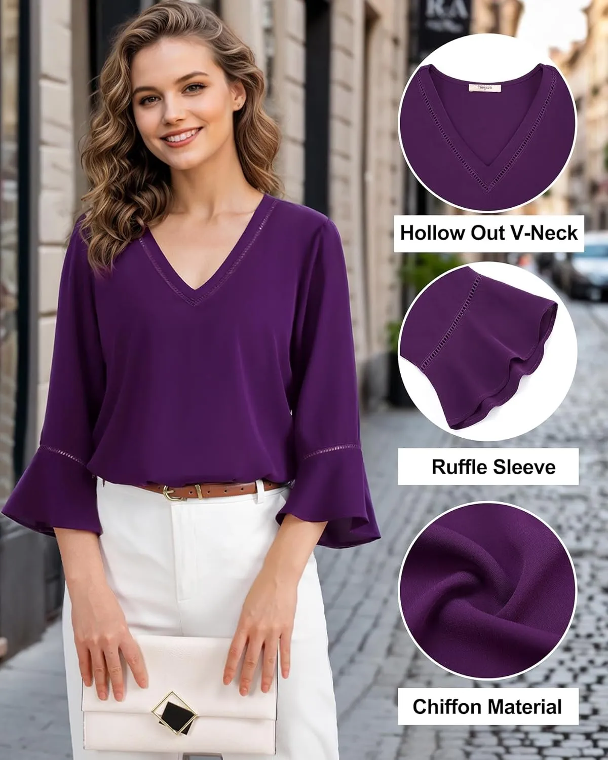 Timeson Women's Business Casual Tops 3/4 Sleeve Dressy Blouses Office Work Shirts