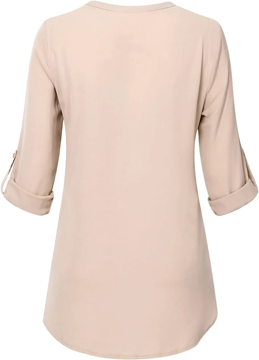 Timeson Women's Casual Chiffon V Neck 3/4 Sleeve Blouse Tops