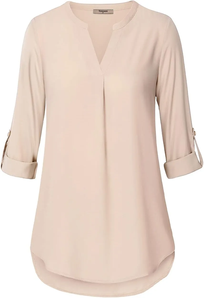 Timeson Women's Casual Chiffon V Neck 3/4 Sleeve Blouse Tops