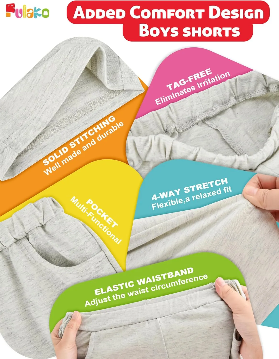 Toddler Boy Shorts 4Pack Athletic Shorts Baby Boys Casual Jogger Active Elastic Waistband Quick Dry Knit Shorts