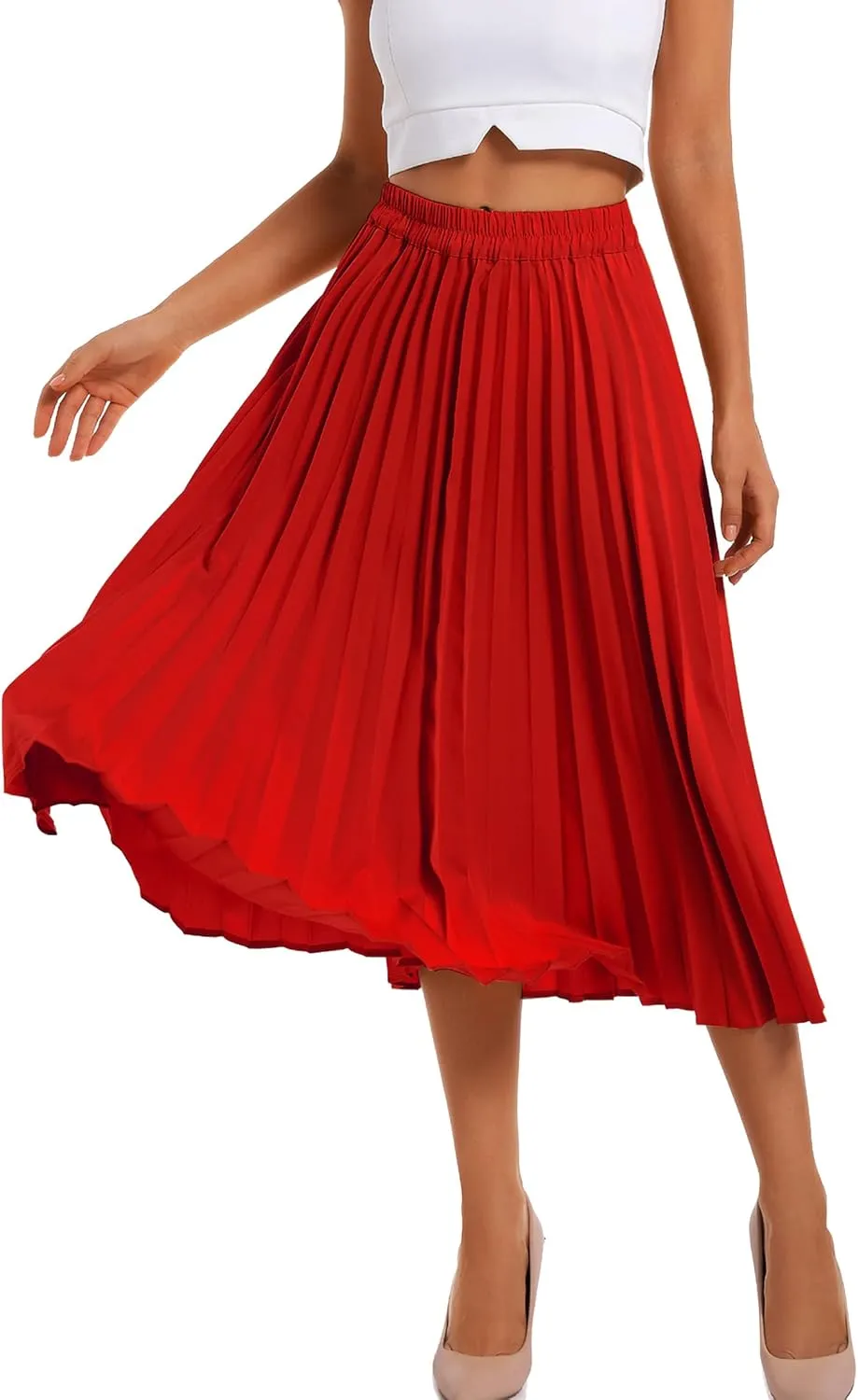 TONCHENGSD Women's Retro Midi High Waist Pleated Skirt Leopard Print Skirt