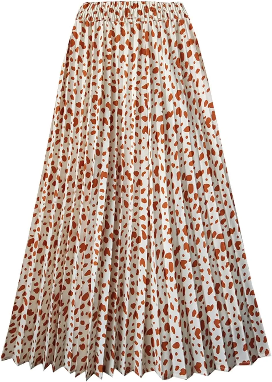 TONCHENGSD Women's Retro Midi High Waist Pleated Skirt Leopard Print Skirt