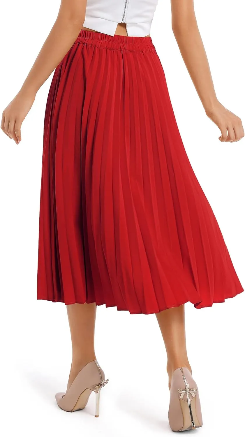 TONCHENGSD Women's Retro Midi High Waist Pleated Skirt Leopard Print Skirt